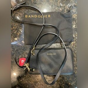 Bandolier Expanded Zip Pouch Crossbody – Black/Gold + Heart Initial Charm